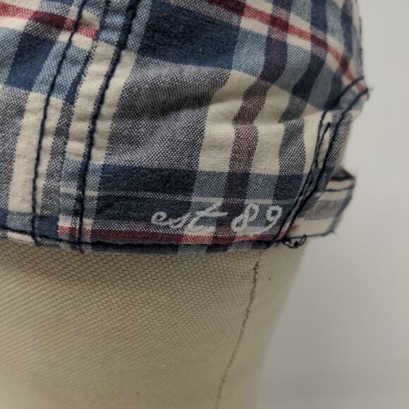 USA Patriotic Blue White Plaid Hat Strapback Cap Embroidered Spell Out - Picture 7 of 13